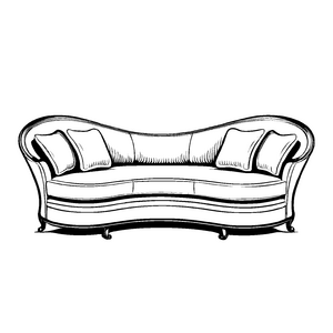 Retro-Sofa im markanten Design Ausmalbild für kleine Einrichtungszauberer
