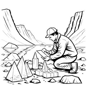 Geologe beim Erkunden spannender Felsen Malvorlage für kleine Entdecker