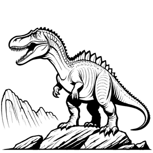 Spinosaurus stolz auf felsigem Gipfel Ausmalmotiv für mutige kleine Entdecker