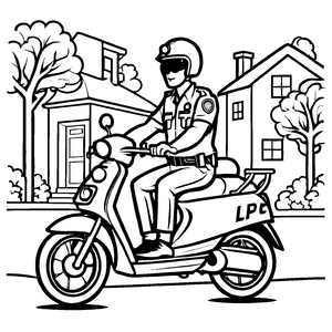 Mutiges Moped mit strahlendem Fahrer und schützendem Helm Ausmalmotiv für angehende Verkehrswächter auf zwei Rädern