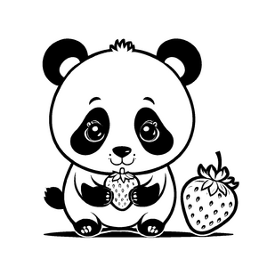 Putziger Panda mit saftiger Erdbeere Malvorlage für kleine Genuss-Zauberer