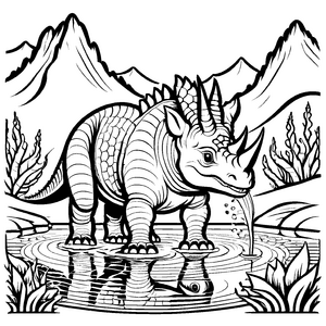 Majestätischer Styracosaurus am glitzernden Wasserloch Malvorlage für abenteuerlustige Entdecker