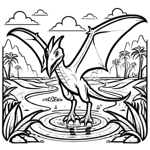 Majestätischer Pteranodon mit langen Flügeln Malbild für kleine Entdecker in tropischen Welten
