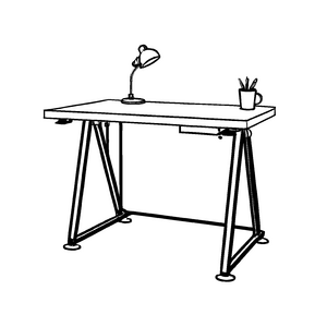 Industrieller Tisch mit Schublade und Accessoires Ausmalbild für kleine Einrichtungsdesigner