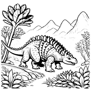 Bezaubernder Ankylosaurus zwischen majestätischen Baumriesen Ausmalmotiv für abenteuerlustige Naturfreunde