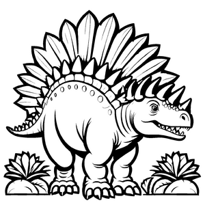 Imposanter Stegosaurus zwischen bunten Pflanzen Ausmalvorlage für abenteuerlustige Dino-Fans