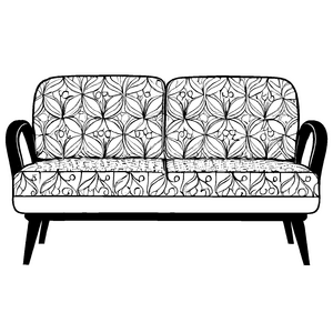 Stylische Sofa mit floralem Mustermix Ausmalvorlage für trendbewusste Raumgestalter