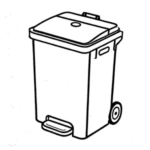 Witzige Mülltonne mit praktischem Rad und Deckel Ausmalbild für kleine Recycling-Helden