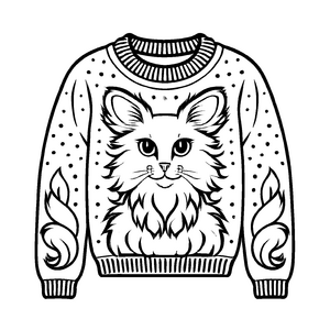 Bezaubernder Damen-Pullover mit süßem Katzenmotiv Ausmalvorlage für fantasievolle Tierliebhaber
