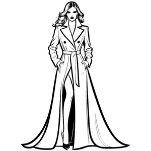 Stilvoller Damen-Mantel mit elegantem Schal Ausmalbild für trendige Fashionistas