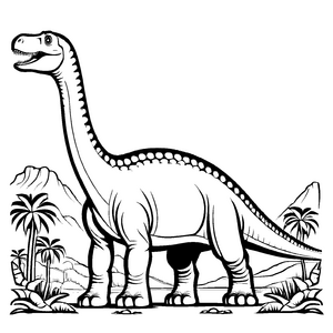 Beeindruckender Diplodocus zwischen palmengesäumten Bäumen Ausmalmotiv für fantasievolle Urzeiterforscher