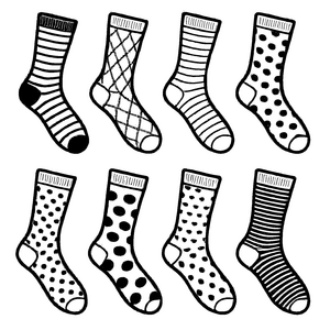 Auffällige Herrensocken mit spannenden geometrischen Mustern Ausmalvorlage für mutige Mode-Abenteurer