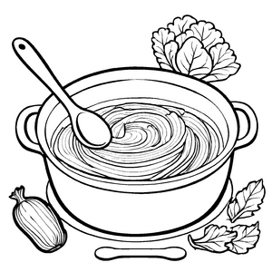 Würziger Rotkohl im rustikalen Topf Ausmalbild für kleine Küchenchefs