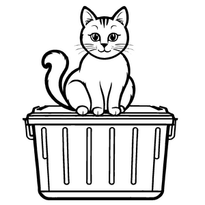 Bezaubernde schwarz-weiße Katze im Müllcontainer Malvorlage für kleine Abenteurer