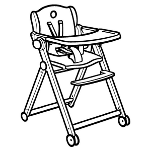 Kreativer Hochstuhl mit praktischen Rädern Ausmalbild für kleine Küchenhelden