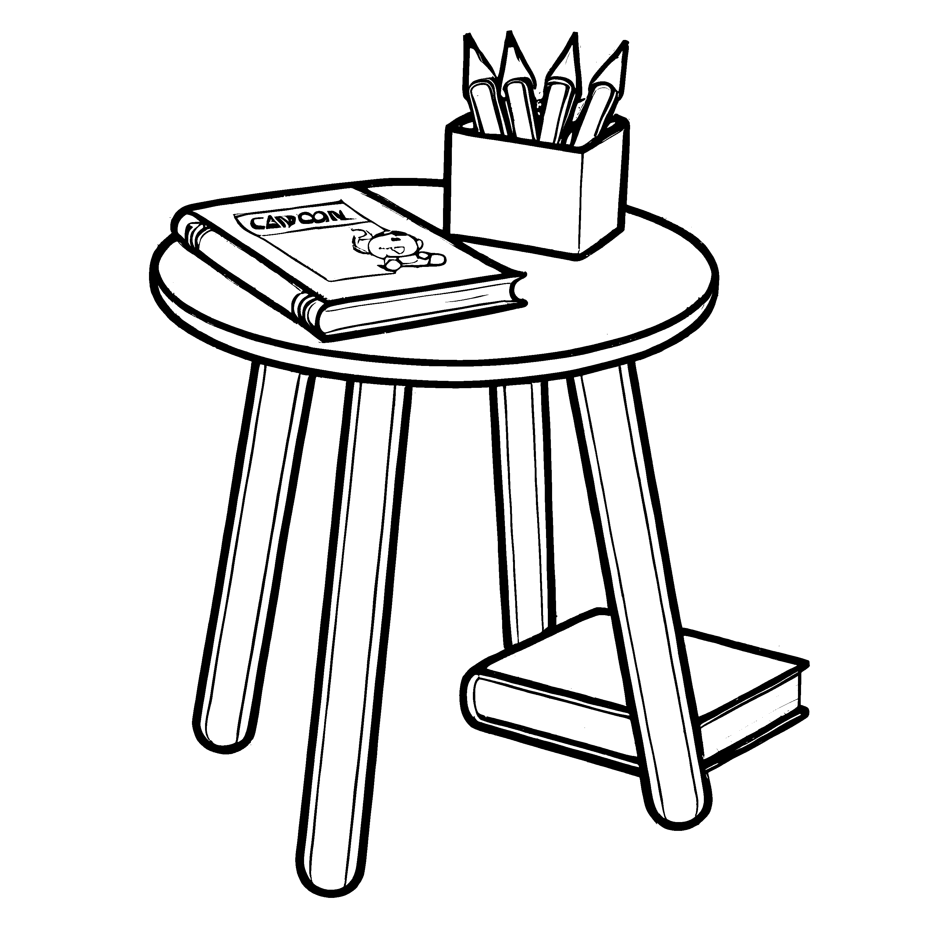 BeaWitziger Beistelltisch mit kreativen Büchern Malvorlage für neugierige Künstler