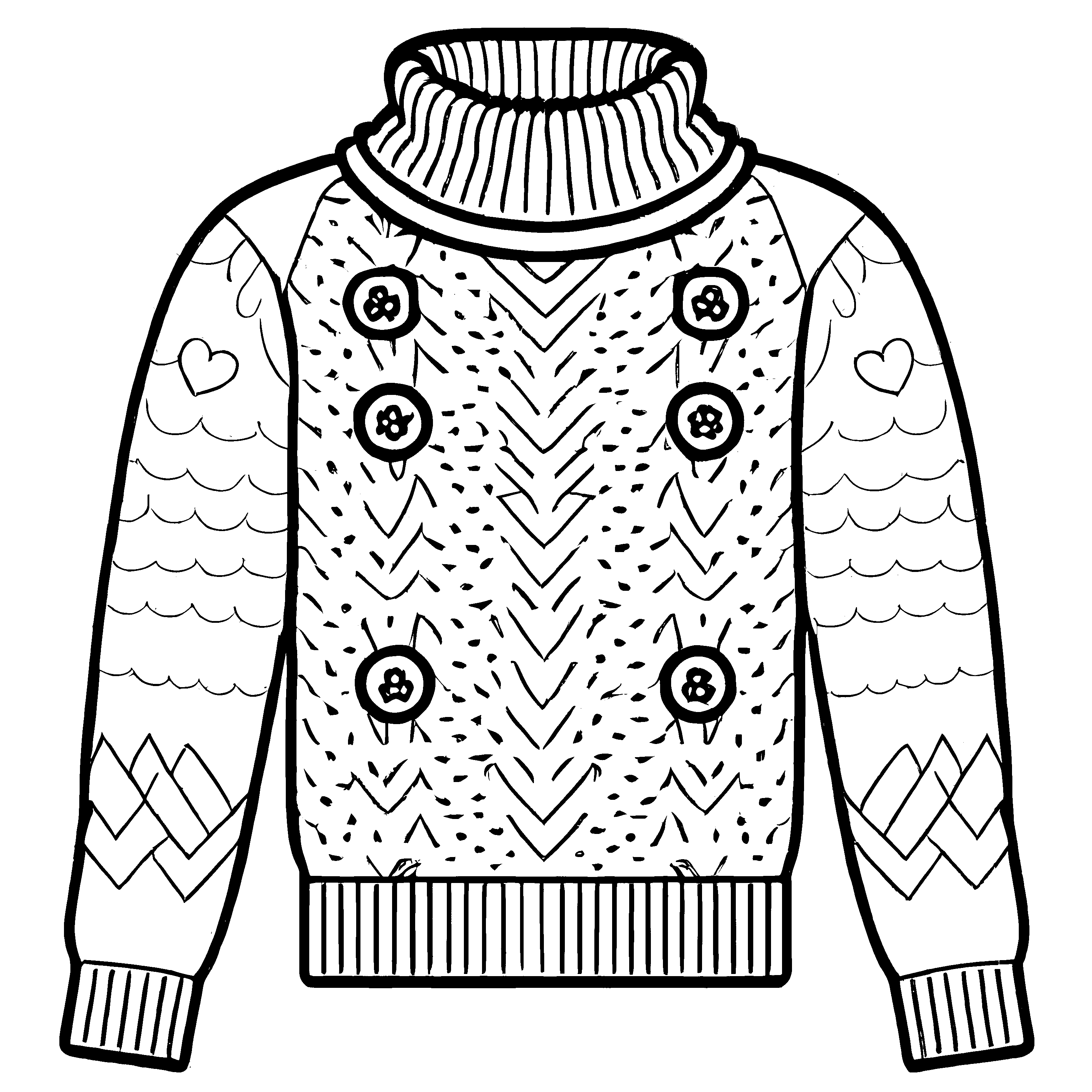 Bezaubernder Damen-Pullover mit Sternen und Herzen Ausmalbild für kreative Köpfe
