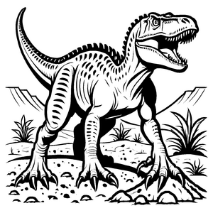 Prächtiger Albertosaurus zwischen stacheligen Pflanzen Ausmalbild für neugierige kleine Wissenschaftler