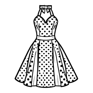 Vergnügliches Pünktchenkleid mit charmantem Gürtel Ausmalbild für stilvolle Trendsetter