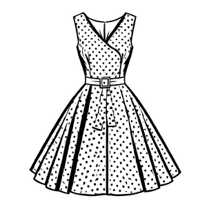 Verspieltes Punktkleid mit schönem Schleifen-Band Ausmalbild für stilvolle Entdeckerinnen