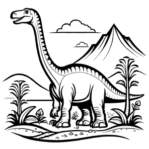 Gigantischer Diplodocus im saftigen Grasland Ausmalmotiv für abenteuerlustige Dino-Fans