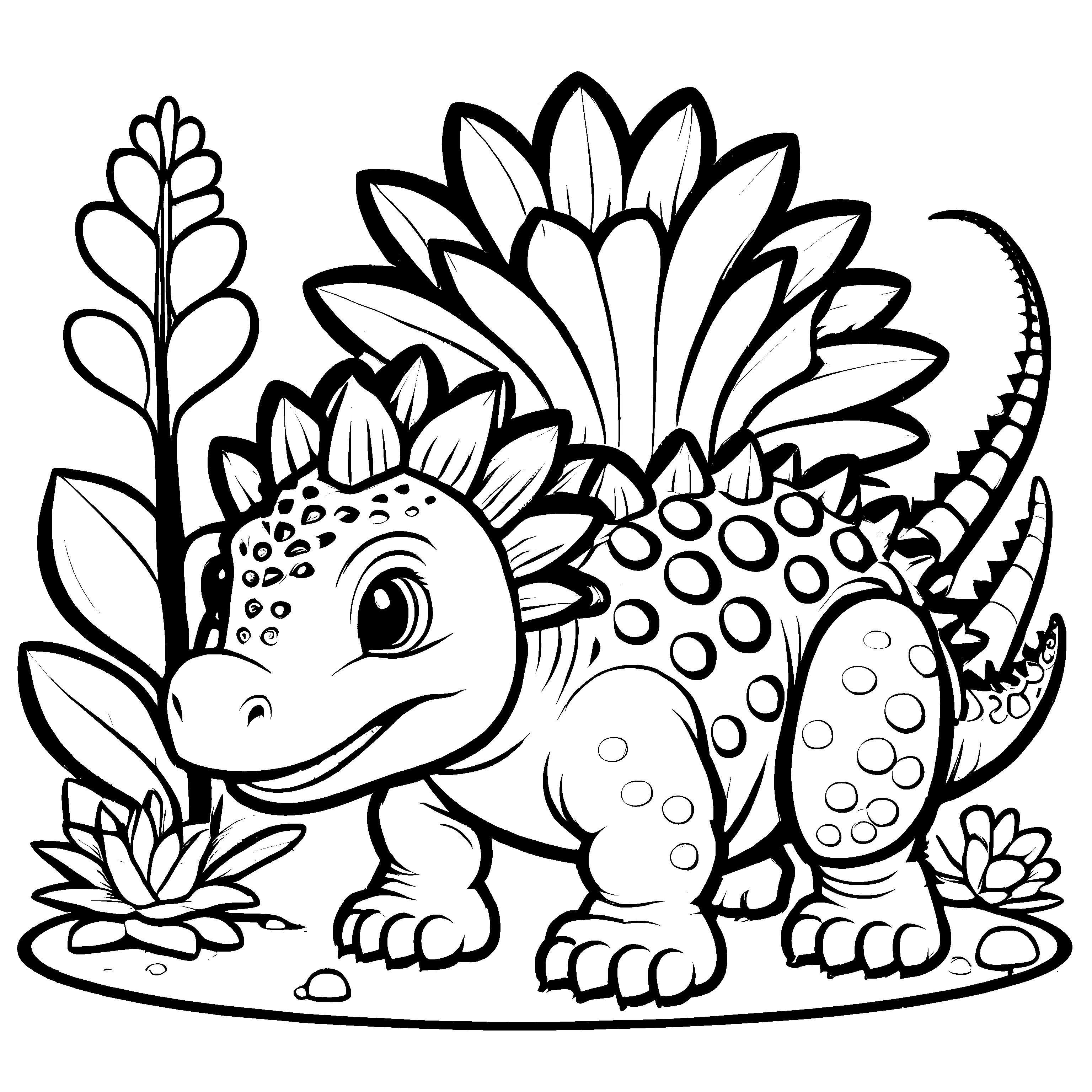 Lebhafter Ankylosaurus mit großen weißen Punkten Malvorlage für fantasievolle Dino-Künstler