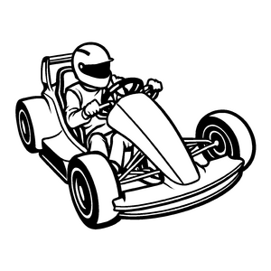 Fesselndes Go-Kart mit mutigem Fahrer im Rennhelm Ausmalbild für kreative Asphaltkünstler