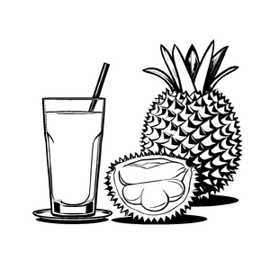 Spannender Durian neben erfrischendem Getränk Malvorlage für abenteuerlustige Gourmet-Fans