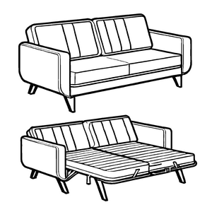 Zwei schicke Retro-Sofas in einfacher Form Ausmalmotiv für mutige Raumgestalter