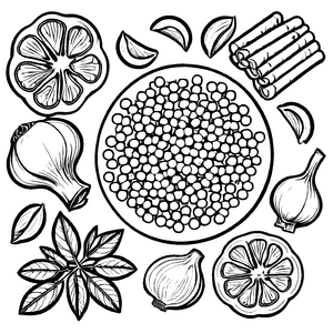 Kreative Moringa-Schoten in bunter Obstschale Ausmalbild für fantasievolle Gartenfreunde