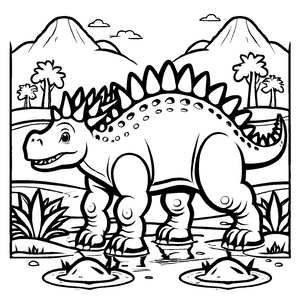 Abenteuerlicher Stegosaurus im glitzernden Wasser Bildvorlage für neugierige kleine Entdecker