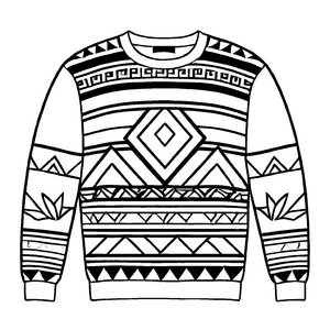 Geometrischer Damen-Pullover mit modernem Muster Ausmalvorlage für trendige Farbentdecker