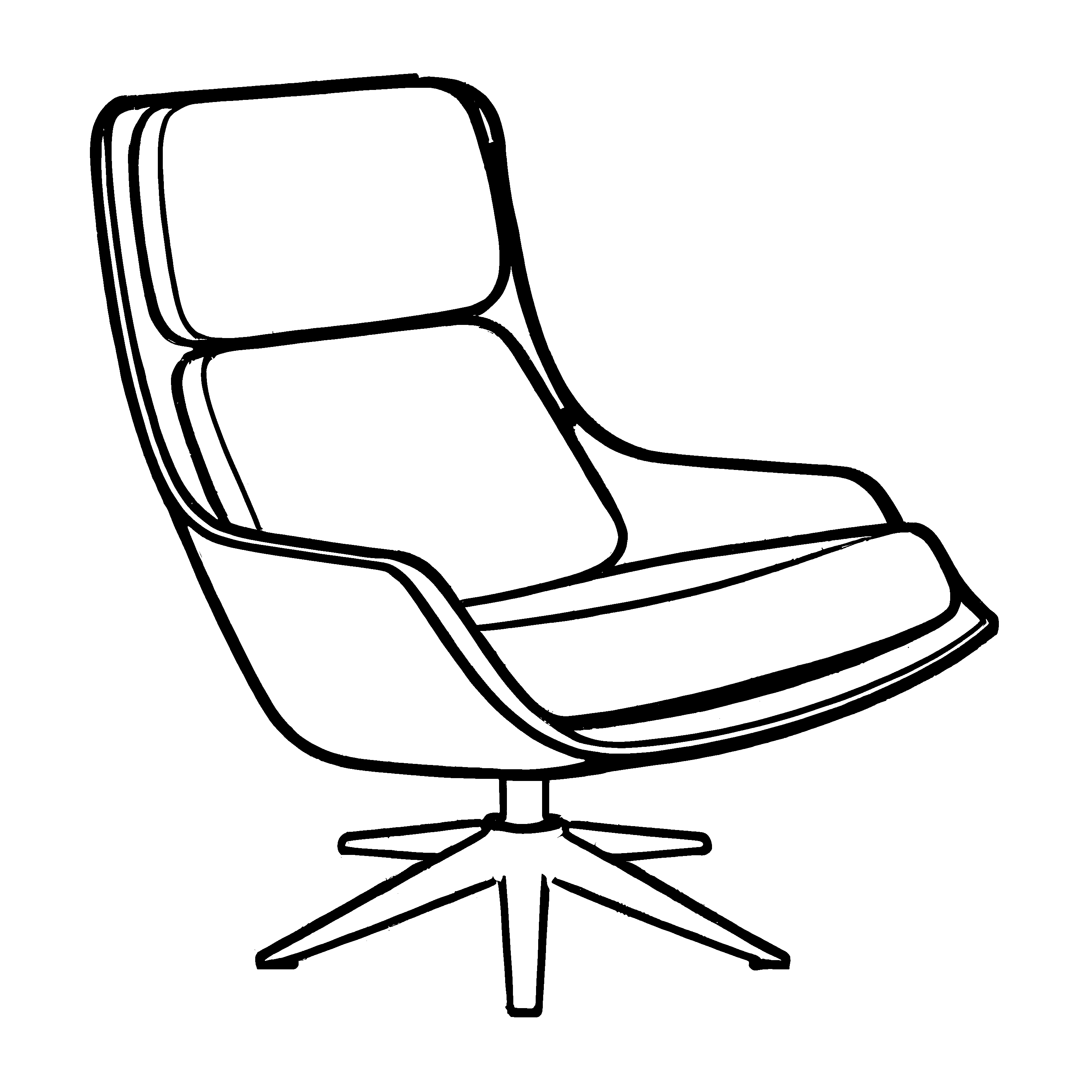 Schlicht eleganter Loungesessel in Schwarz-Weiß Ausmalvorlage für kleine Designentdecker