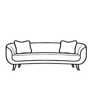 Bezauberndes Designer-Sofa mit stilvollen Zierkissen Ausmalbild für kleine Einrichtungskünstler und träumende Raumgestalter