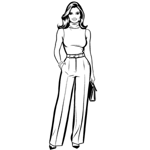 Modisches Damen-Top mit lässigem Stil und Handtasche Ausmalvorlage für kreative Modeentdeckerinnen