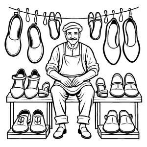 Spannendes Schuhmacher-Ausmalbild für kreative Kids