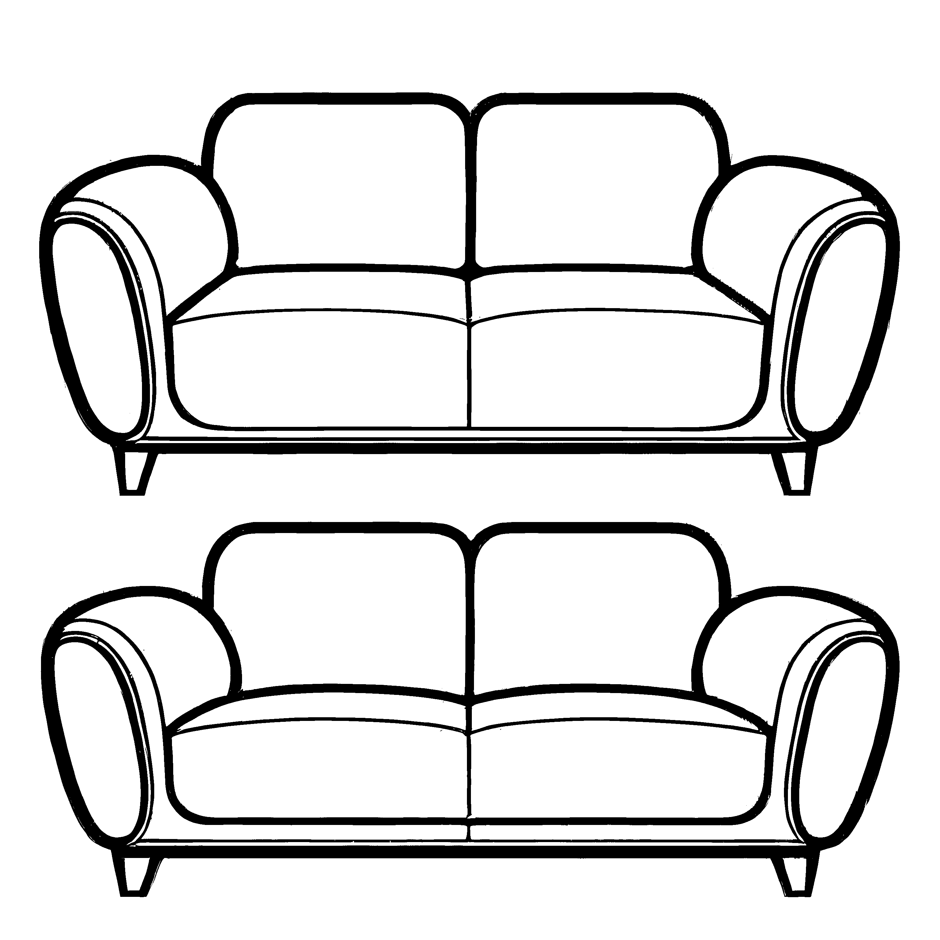 Stilvolles Zweisitzer-Sofa in abstrakter Form Ausmalbild für kreative Raumgestalter