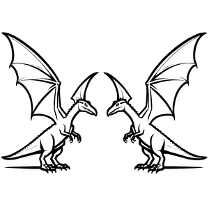 Zwei beeindruckende Pteranodons mit offenen Flügeln Ausmalbild für kleine Luftakrobaten