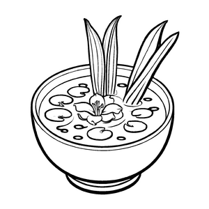 Leckere Galgant-Suppe mit bunten Äpfeln Ausmalmotiv für kleine Küchenzauberer