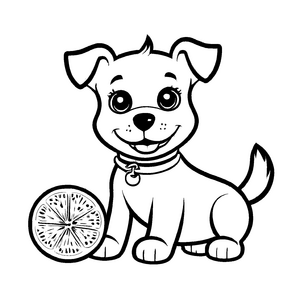 Witziger Hund mit köstlicher Grapefruit Malvorlage für neugierige Kinder