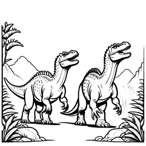 Zwei beeindruckende Iguanodon im üppigen Regenwald Ausmalvorlage für mutige Entdecker und Dino-Fanatiker