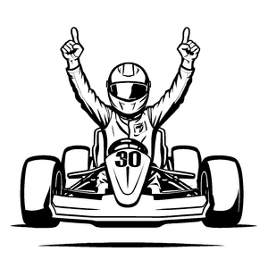 Rasantes Go-Kart mit Siegerfahrer und Nummer Malvorlage für kleine Champions