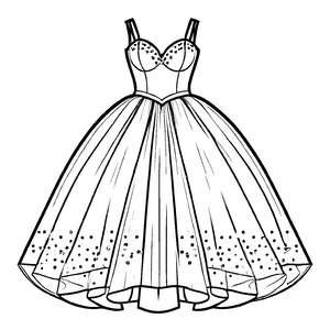 Elegantes Hochzeitskleid mit funkelnden Sternen Ausmalmotiv für träumende Fashionistas