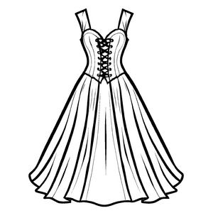Zauberhaftes Korsettkleid mit romantischen Rüschen Malvorlage für kreative Modedesignerlinge
