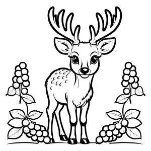 Majestätischer Hirsch unter fruchtigen Johannisbeeren Malvorlage für abenteuerliche Naturentdecker