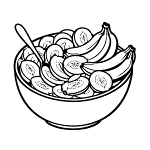 Überquellende Schüssel mit frisch geschnittenen Bananen Ausmalbild für kleine Fruchtliebhaber