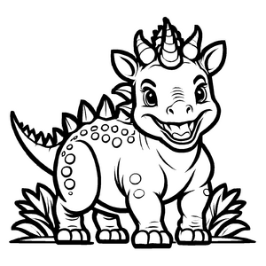 Fröhlicher Styracosaurus mit großen Ohren und breitem Lächeln Ausmalbild für kleine Dino-Abenteurer