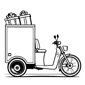 Charmantes Trike mit praktischer Transportkiste Malvorlage für kleine Paketboten