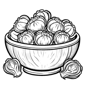 Leckere Rosenkohl-Kreation in bunter Schüssel Malvorlage für kleine Gemüsezauberer