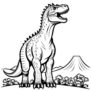 Furchtloser Carnotaurus in aufregender Berglandschaft Malvorlage für mutige Dinoschützer